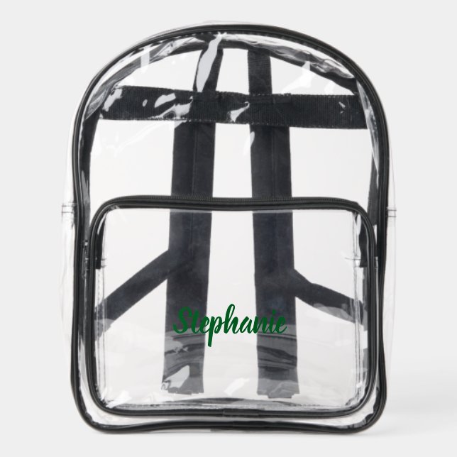 Personalized Custom Bold Green Name Stadium  Clear Backpack (Front)