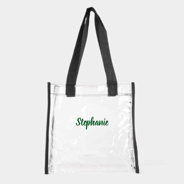 Personalized Custom Bold Green Name Stadium  Clear Tote Bag (Front)