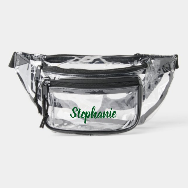 Personalized Custom Bold Green Script Name Stadium Clear Fanny Pack (Front)