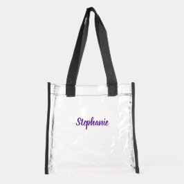 Personalized Custom Bold Purple Name Stadium  Clear Tote Bag