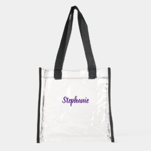 Personalized Custom Bold Purple Name Stadium Clear Tote Bag