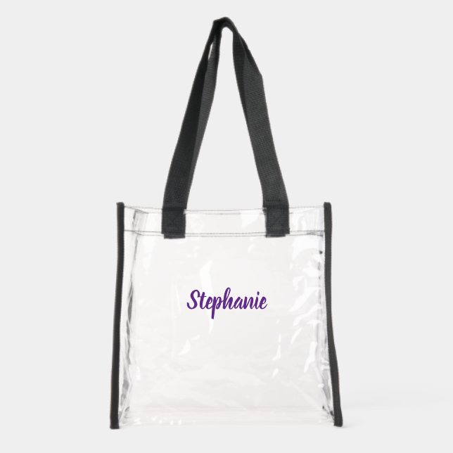 Personalized Custom Bold Purple Name Stadium  Clear Tote Bag (Front)