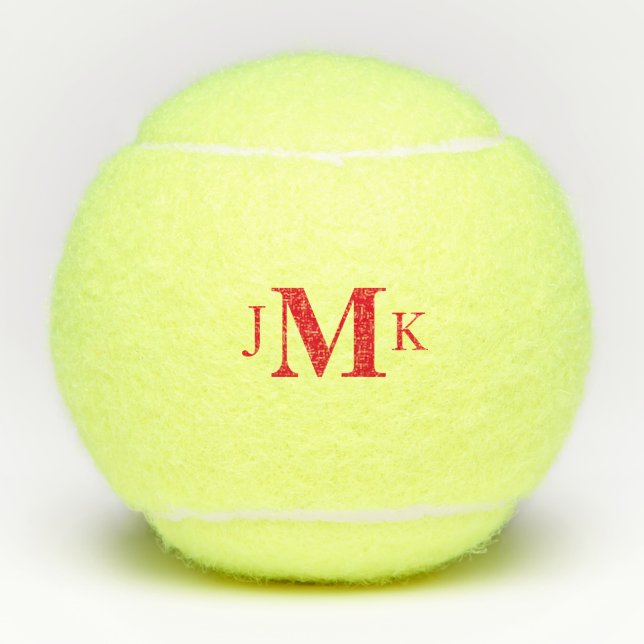 Personalized Custom Bold Red Monogram  Tennis Balls (Front)