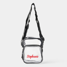 Personalized Custom Bold Red Name Stadium  Clear Crossbody Bag