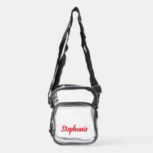 Personalized Custom Bold Red Name Stadium  Clear Crossbody Bag