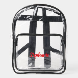 Personalized Custom Bold Red Script Name Stadium  Clear Backpack