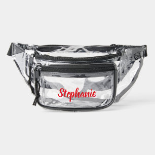 Personalized Custom Bold Red Script Name Stadium  Clear Fanny Pack