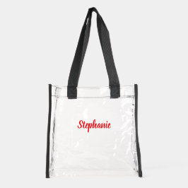 Personalized Custom Bold Red Script Name Stadium  Clear Tote Bag