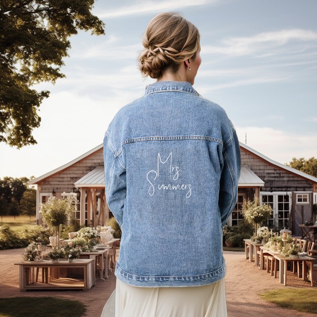 Personalized Custom Bride Mrs Name Script Denim Jacket (Creator Uploaded)