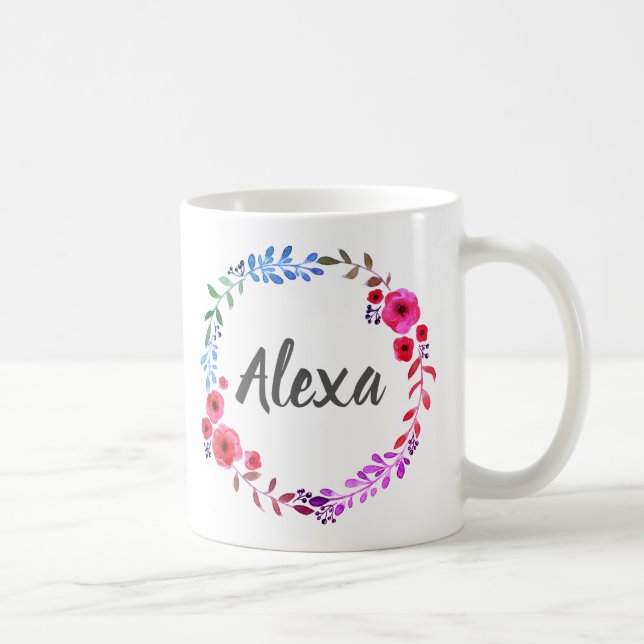Personalized Custom Bright Botanical Flower Wreath Coffee Mug (Right)