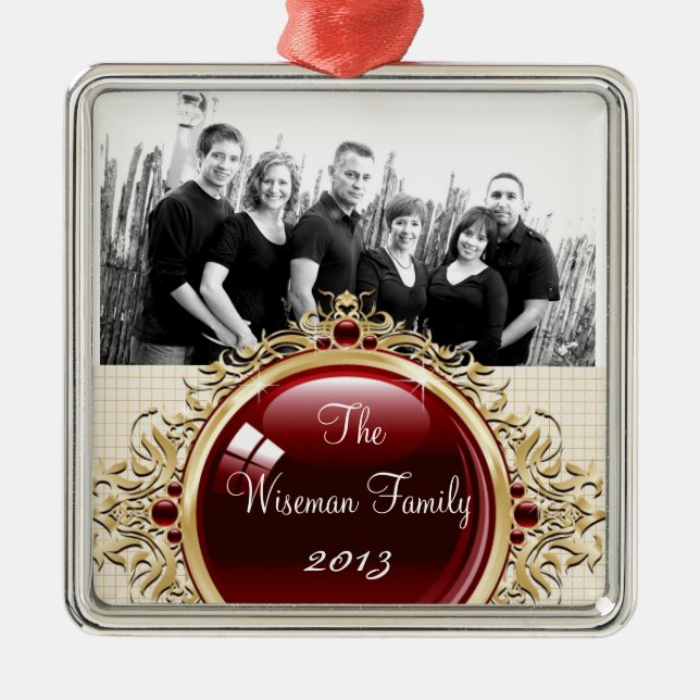 Personalized Custom Brown Polka Dot PHOTO Ornament (Front)