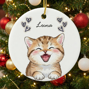 Personalized Custom Cat Photo Name Keepsake Ceramic Ornament