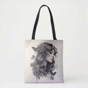 Personalized custom Champagne Ivory Floral Wedding Tote Bag
