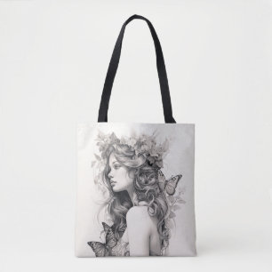 Personalized custom Champagne Ivory Floral Wedding Tote Bag