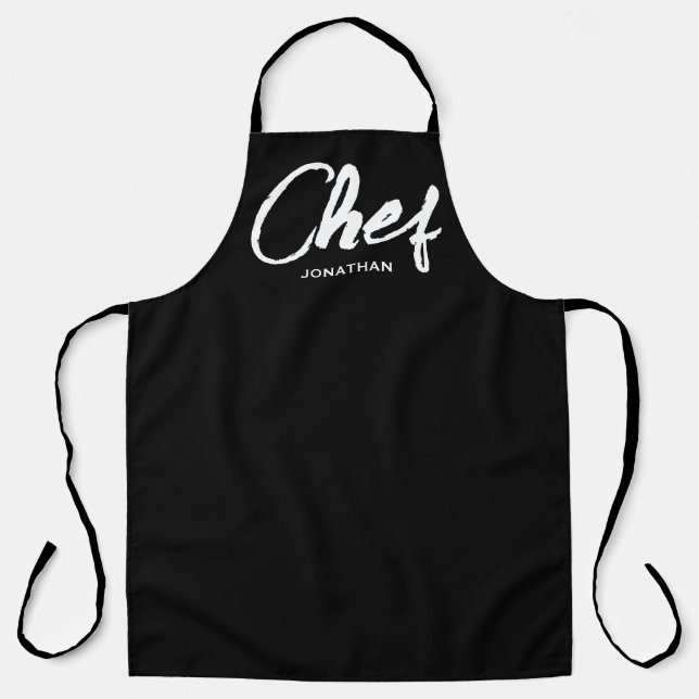 Personalized Custom Chef Apron | Modern Mens Black (Front)