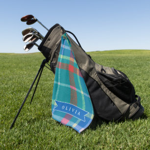 Personalized Custom Classic Blue Plaid Preppy Golf Towel