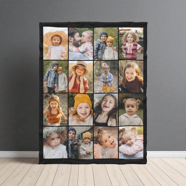 Personalized Custom Color 16 Photo Collage Modern  Fleece Blanket (Creator Uploaded)