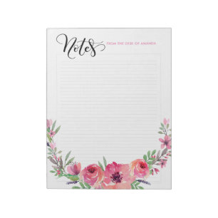 Personalized custom color notes pad with flowers