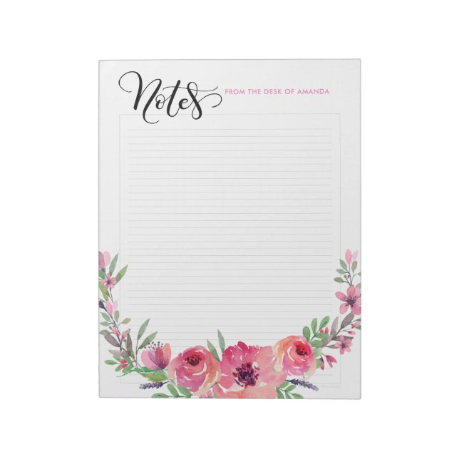 Personalized custom color notes pad with flowers (Rotated)