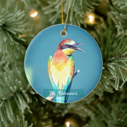 Personalized Custom Colorful Bird Photo Ceramic Ornament
