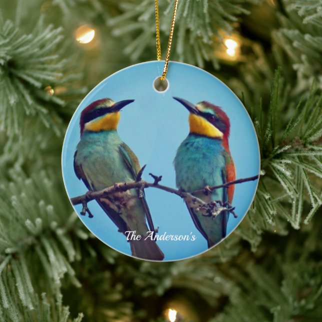 Personalized Custom Colorful Birds Photo Ceramic Ornament (Tree)