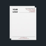 Personalized Custom Company Letterhead with Logo<br><div class="desc">Your Colors and Font - Simple Personalized Business Letterhead with Logo - Add Your Logo - Image / Business Name - Company / Address - Contact Information - Resize and move or remove and add elements / image with Customization tool. Choose / add your favorite elements and text colors and...</div>