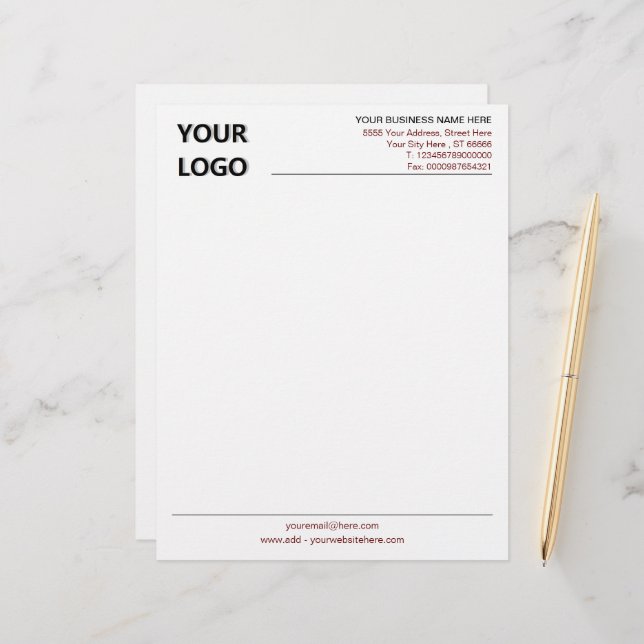 Personalized Custom Company Letterhead with Logo (Front/Back In Situ)
