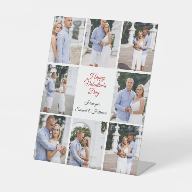 Personalized Custom Couple 6 Photo Valentine’s Day Pedestal Sign (Front)