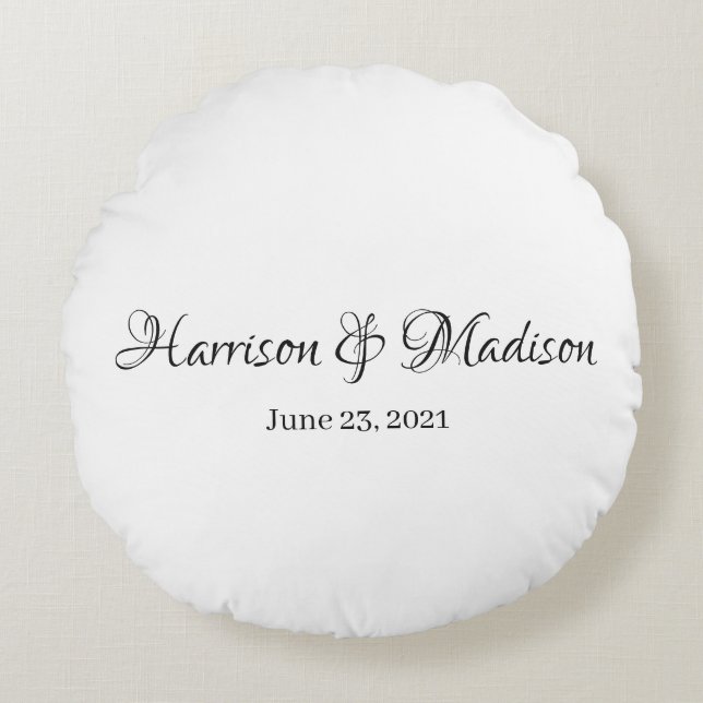 Personalized Custom Couple Name and Date Wedding Round Pillow (Front)