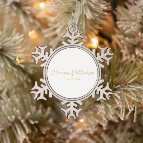 Personalized Custom Couple Name and Date Wedding Snowflake Pewter Christmas Ornament