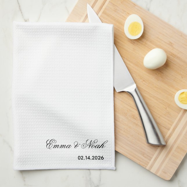 Personalized Custom Couple Name Date Kitchen Towel (Quarter Fold)