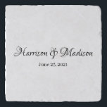 Personalized Custom Couple Name Date Wedding Stone Trivet<br><div class="desc">Personalized Custom Couple Name and Date Wedding Stone trivet.
Elegant,  classic,  minimalist design.
Black script text</div>