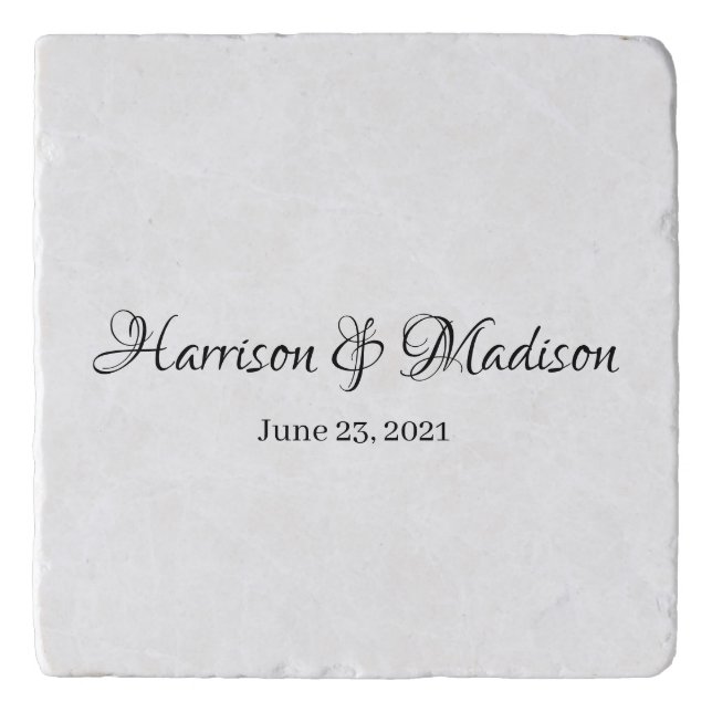 Personalized Custom Couple Name Date Wedding Stone Trivet (Front)