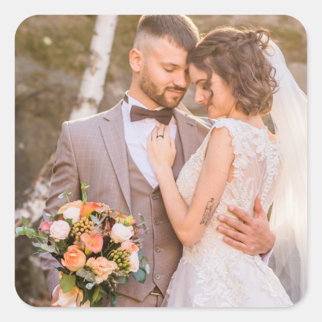 Personalized Custom Couple Photo Square Sticker (Front)