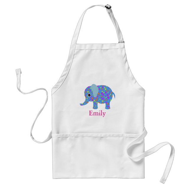 Personalized Custom Cute Blue Floral Elephant Adult Apron (Front)