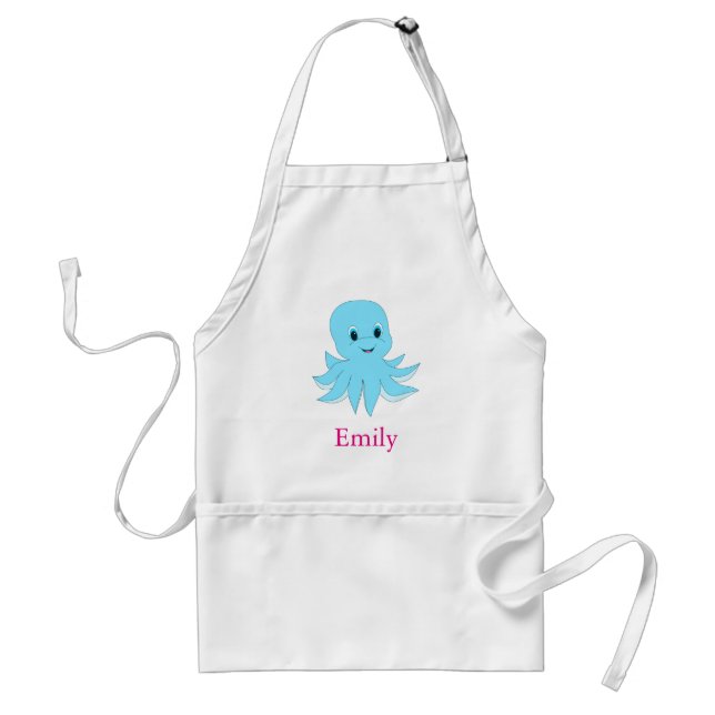 Personalized Custom Cute Blue Octopus Adult Apron (Front)