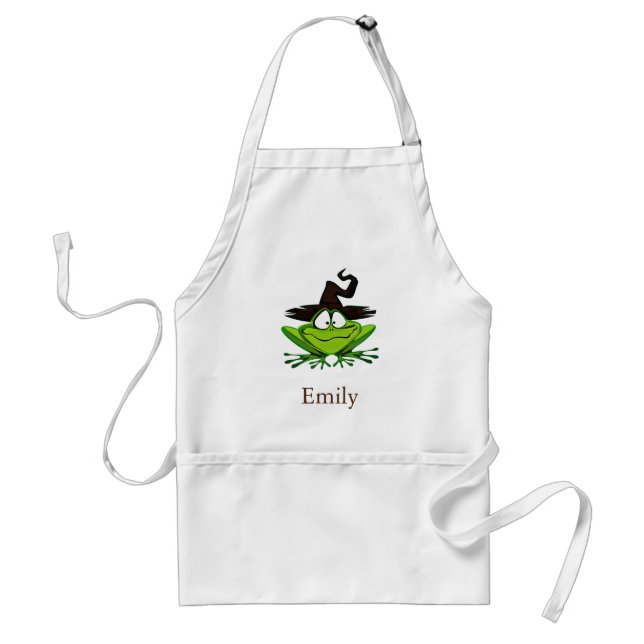 Personalized Custom Cute Cartoon Frog Witch Adult Apron (Front)