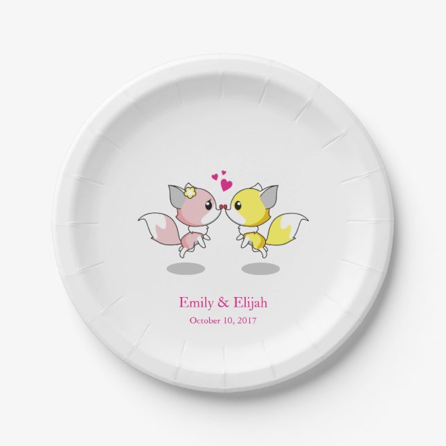 Personalized Custom Cute Fox Heart Love Dinner Pla Paper Plates (Front)