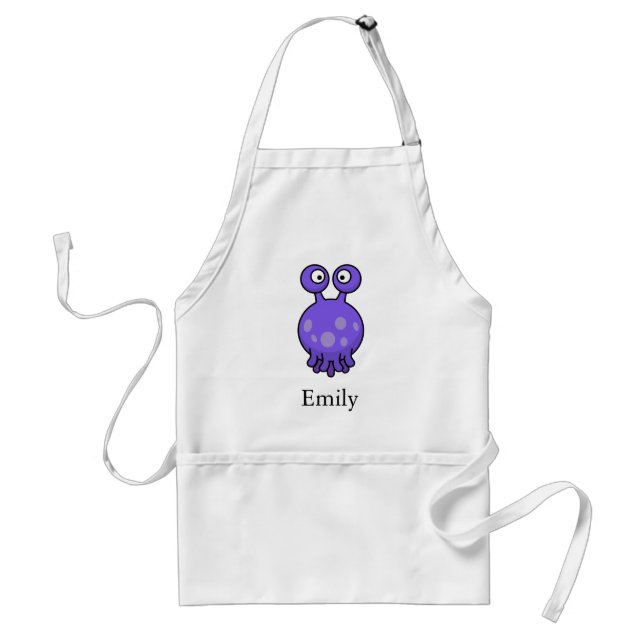 Personalized Custom Cute Purple Alien Adult Apron (Front)