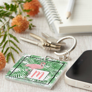 Personalized Custom Cute Tropical Pink Flamingo Keychain