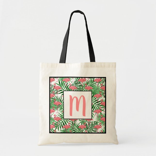 Personalized Custom Cute Tropical Pink Flamingo Tote Bag (Front)
