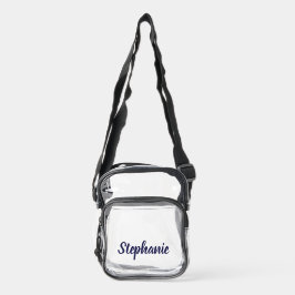 Personalized Custom Dark Blue Name Stadium  Clear Crossbody Bag