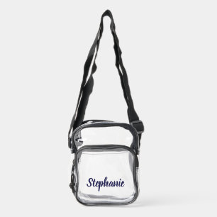 Personalized Custom Dark Blue Name Stadium Clear Crossbody Bag