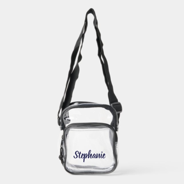 Personalized Custom Dark Blue Name Stadium  Clear Crossbody Bag (Front)