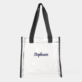 Personalized Custom Dark Blue Name Stadium  Clear Tote Bag