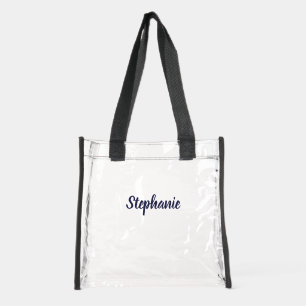 Personalized Custom Dark Blue Name Stadium Clear Tote Bag