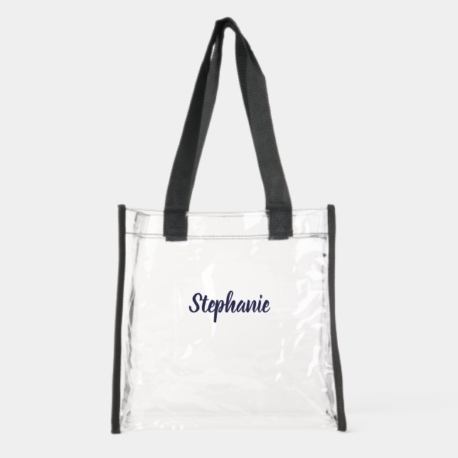 Personalized Custom Dark Blue Name Stadium  Clear Tote Bag (Front)