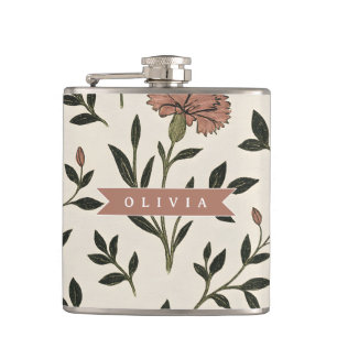 Personalized Custom Elegant Neutral Vintage Floral Flask