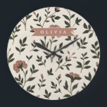 Personalized Custom Elegant Neutral Vintage Floral Large Clock<br><div class="desc">A vintage floral pattern in gentle, neutral colors is softly charming. This personalized neutral vintage floral collection was made for folks who like simple beauty, classic patterns, and touches that mean something. The soft flowers, earthy hues, and classic style make this design feel serene and sophisticated, which makes it a...</div>
