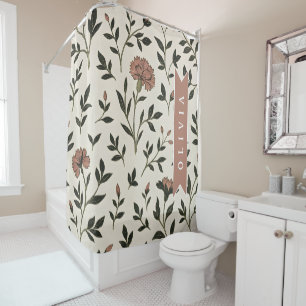 Personalized Custom Elegant Neutral Vintage Floral Shower Curtain